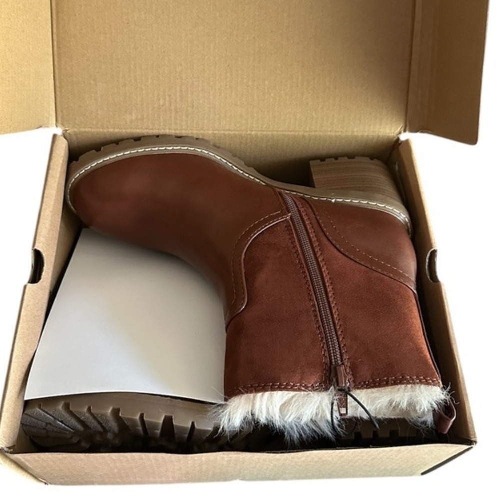 Universal Thread Cognac Brown Faux Fur Lined Block Heel Boots – 9.5 BNIB